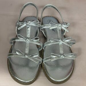 Silver Bow-Strap Women’s Sandals